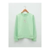 LCW Vision Yeşil Bisiklet Yaka Baskılı Uzun Kollu Kadın Sweatshirt