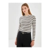 LCW Vision Ekru Çizgili Bisiklet Yaka Çizgili Kadın Kazak