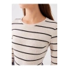 LCWAIKIKI Basic Ekru Bisiklet Yaka Çizgili Uzun Kollu Kadın Body