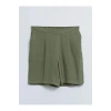 LCWAIKIKI Basic Haki Beli Lastikli Düz Cep Detaylı Kadın Şort