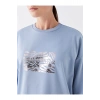 LCWAIKIKI Basic Mat Mavi Bisiklet Yaka Baskılı Uzun Kollu Oversize Kadın Sweatshirt Tunik