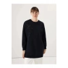 LCWAIKIKI Basic Siyah Bisiklet Yaka Pul İşlemeli Oversize Kadın Sweatshirt Tunik