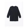 LCWAIKIKI Basic Siyah Bisiklet Yaka Pul İşlemeli Oversize Kadın Sweatshirt Tunik