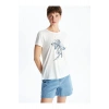 LCWAIKIKI Classic Ekru Bisiklet Yaka Çiçekli Kadın Tişört