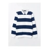 Lcwaikiki Classic İndigo Polo Yaka Uzun Kollu Çizgili Erkek Sweatshirt