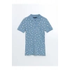 LCWAIKIKI Classic Mavi Polo Yaka Desenli Kadın Tişört