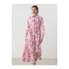LCWAIKIKI Classic Pembe Gömlek Yaka Desenli Poplin Elbise