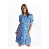 LCWAIKIKI Maternity Mavi Bisiklet Yaka Çiçekli Kısa Kollu Hamile Elbise