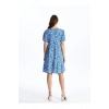 LCWAIKIKI Maternity Mavi Bisiklet Yaka Çiçekli Kısa Kollu Hamile Elbise