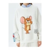 Tom ve Jerry Baskılı Bisiklet Yaka Şardonlu Rahat Kalıp Lisanslı Sweatshirt