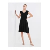 V Yaka Düz Kısa Kollu Viskon Kadın Elbise