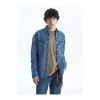 XSIDE İndigo Rahat Kalıp Uzun Kollu Erkek Jean Gömlek