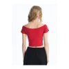 XSIDE Kırmızı Kayık Yaka Düz Kısa Kollu Kadın Crop