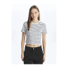 XSIDE Bisiklet Yaka Çizgili Kısa Kollu Kadın Crop