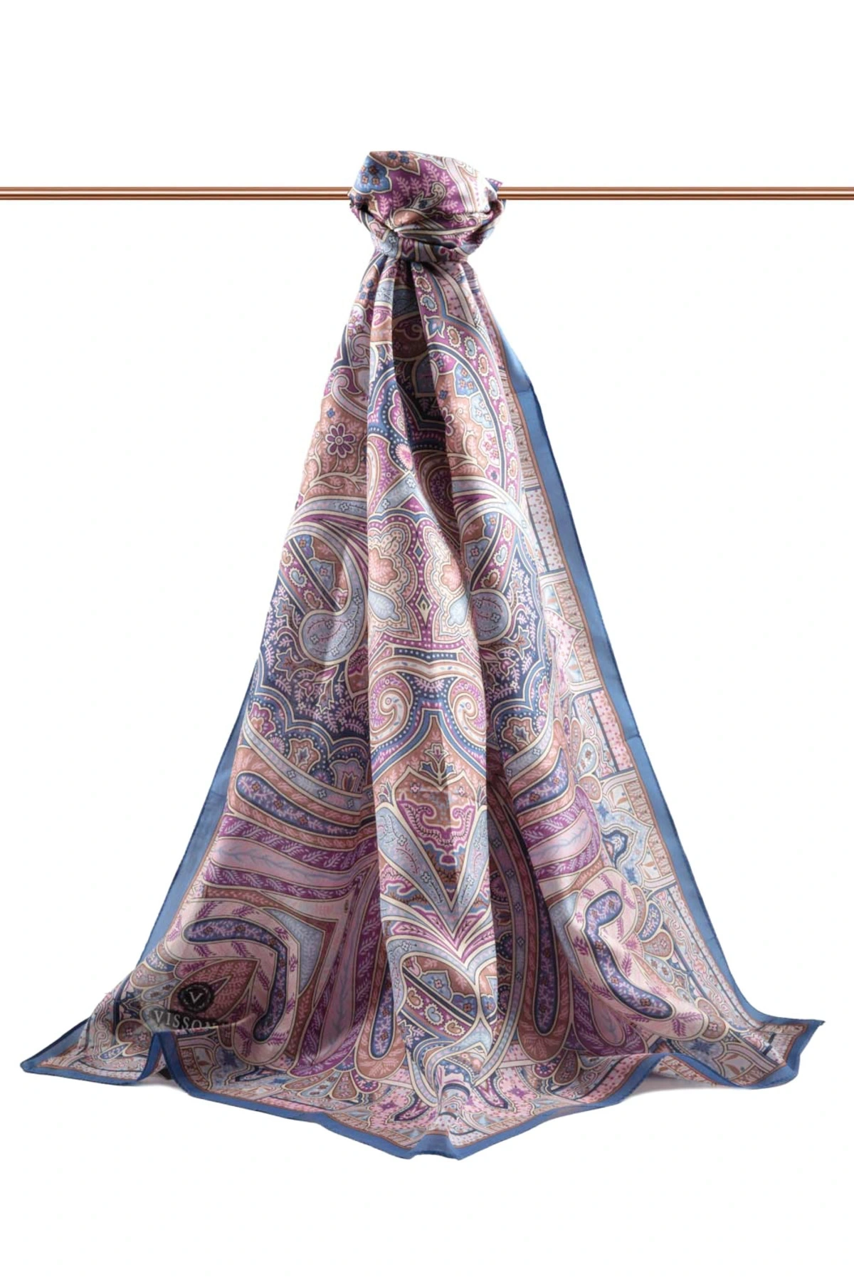 100% İpek Etro Desenli Saks - Pembe Renkli 92x210 Şal