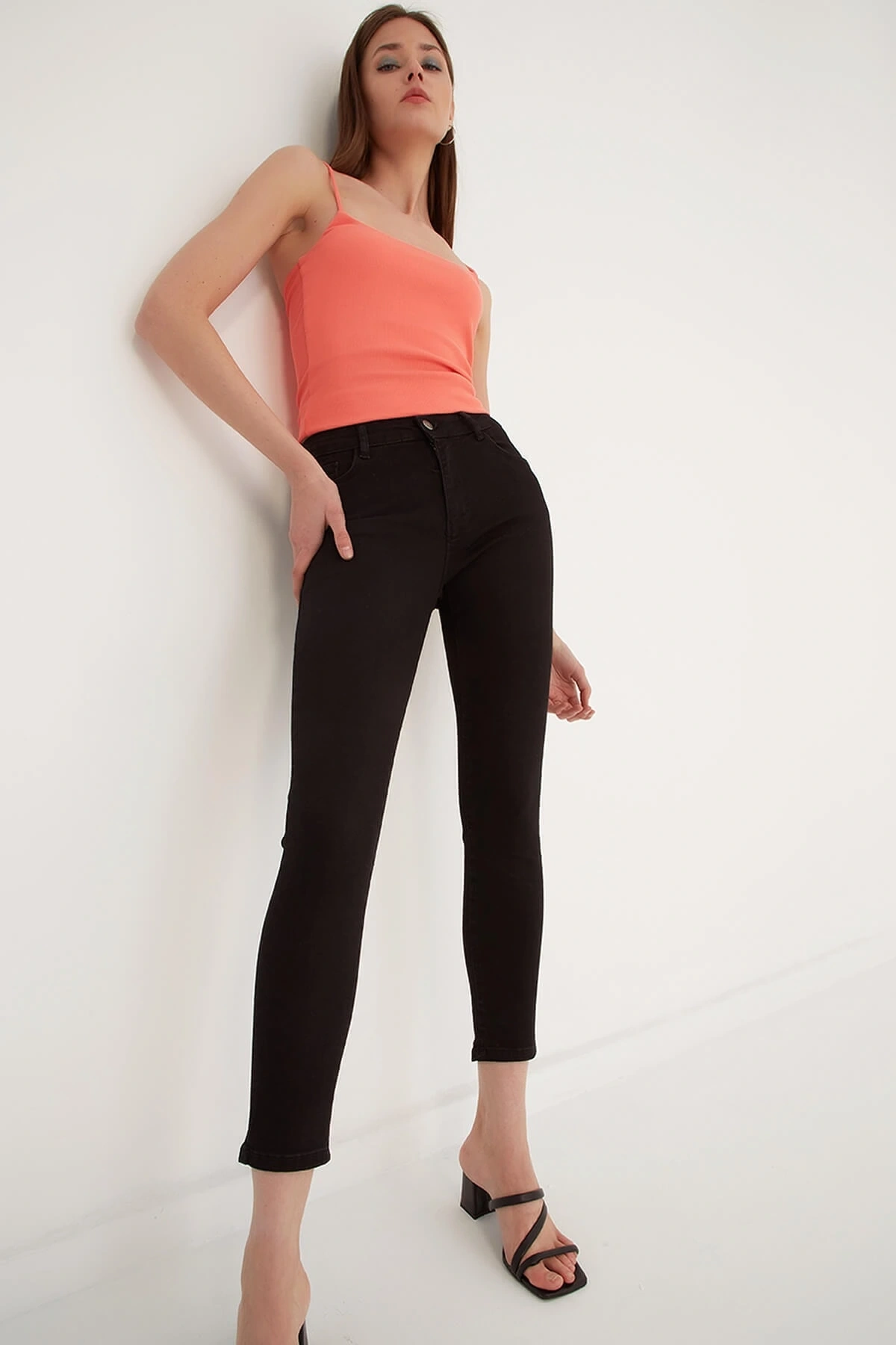 Yüksek Bel Skinny Fit Jean Pantolon Siyah