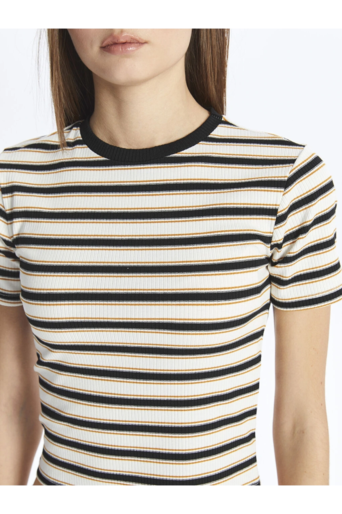 LC Waikiki XSIDE Bisiklet Yaka Çizgili Kısa Kollu Kadın Crop
