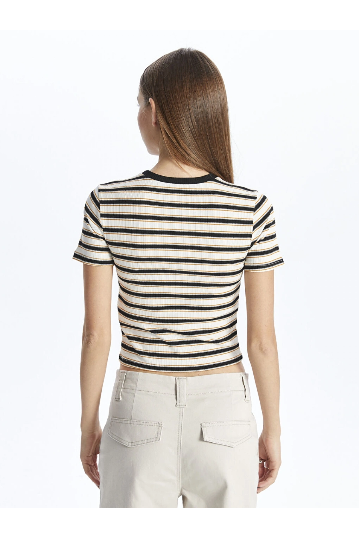 LC Waikiki XSIDE Bisiklet Yaka Çizgili Kısa Kollu Kadın Crop
