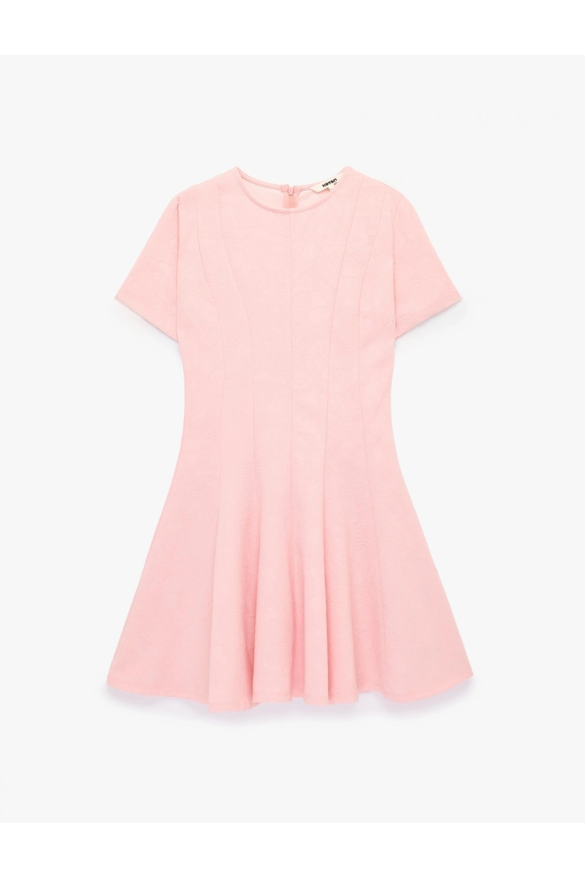 Slim Fit Kısa Kollu Bisiklet Yaka Volümlü Mini Kloş Elbise