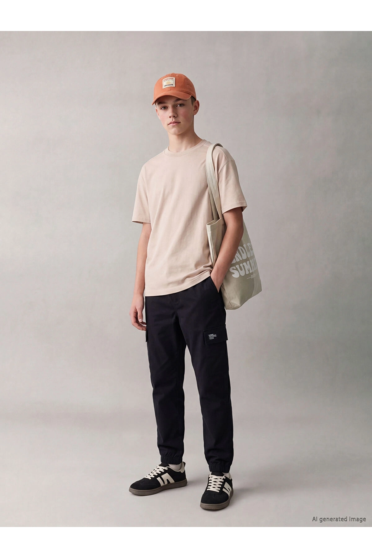 CW Kids Siyah Loose Fit Erkek Çocuk Gabardin Jogger Pantolon