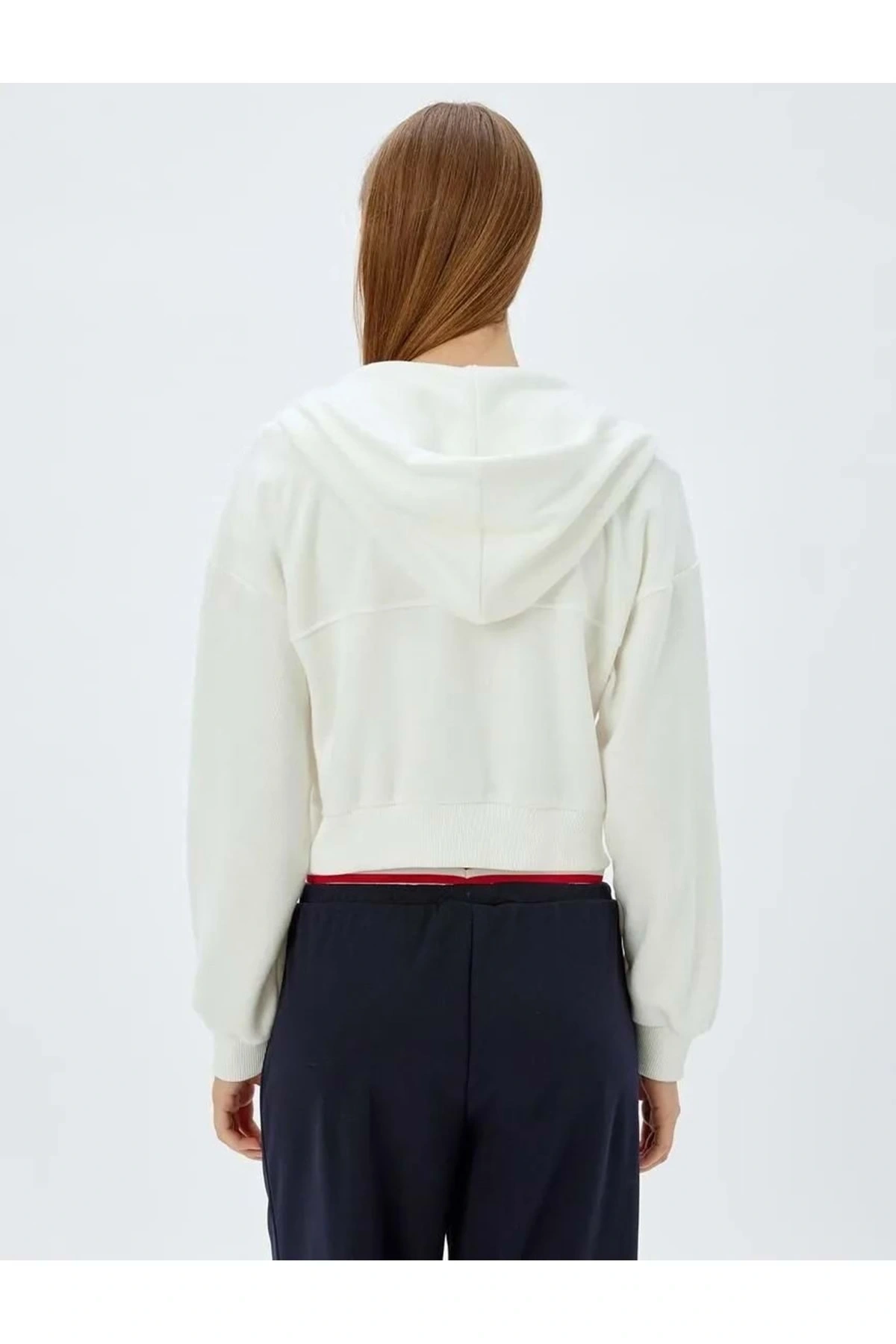 Crop Kapüşonlu Fermuarlı Sweatshirt 5WAK10056EK EKRU