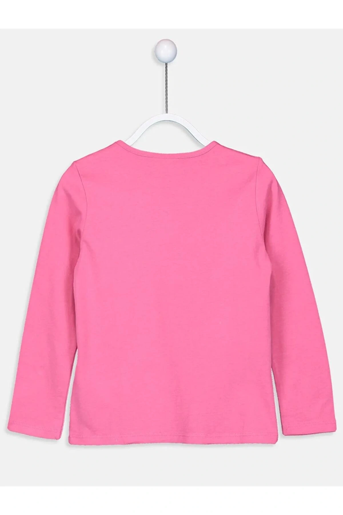 LCW Kids Pembe Bisiklet Yaka Basic Uzun Kollu Kız Çocuk Tişört