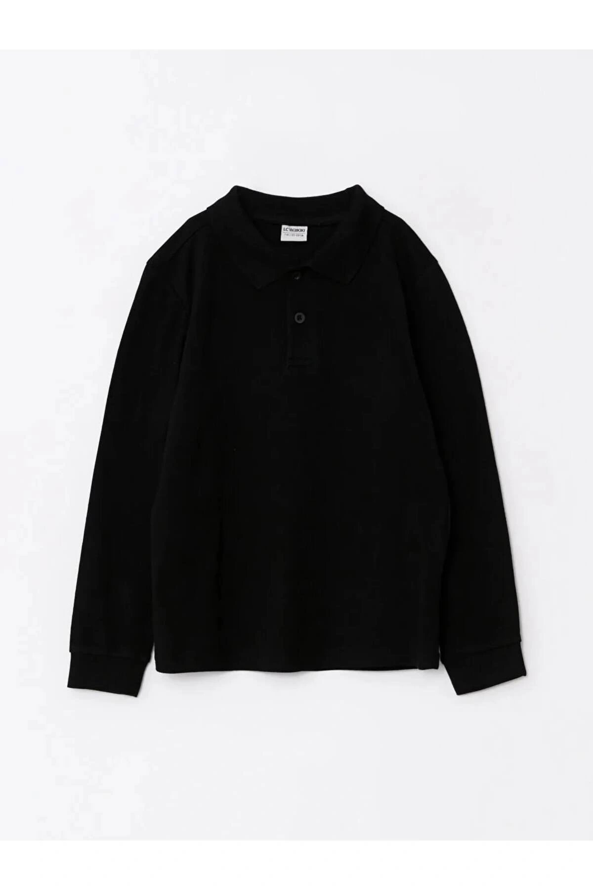 LCW Kids Siyah Polo Yaka Basic Uzun Kollu Erkek Çocuk Tişört