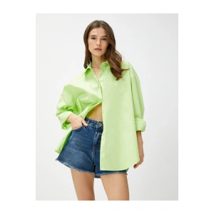 3sak60011pw 786 Yeşil Kadın Pamuk Woven Tops Gömlek