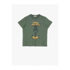 Erkek Çocuk Yeşil Bisiklet Yaka Baskılı   T-Shirt