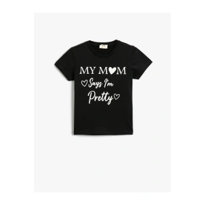 Slogan Baskılı Kısa Kollu Tişört Pamuklu