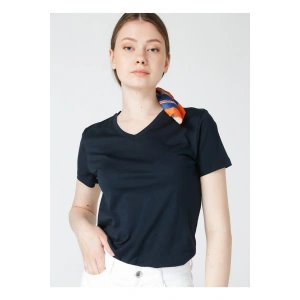 V Yaka Lacivert Kadın T-shirt