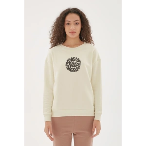 Baskılı Sweatshirt Ekru