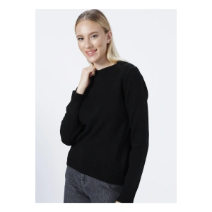 Bisiklet Yaka Düz Siyah Kadın Kazak 22k0542k1