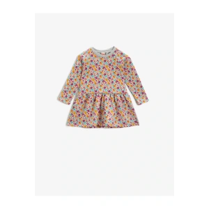 Kız Bebek Gri Desenli Çiçek Desenli Elbise