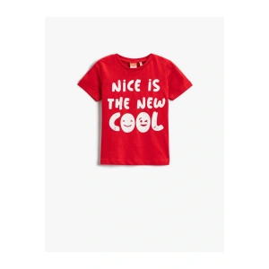 Slogan Baskılı Kısa Kollu Tişört Pamuklu