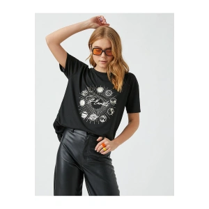 Bisiklet Yaka Kısa Kollu Baskılı Tişört