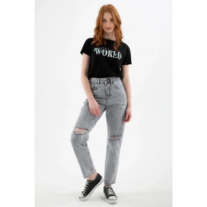 Yırtık Detaylı Pantolon A.gri