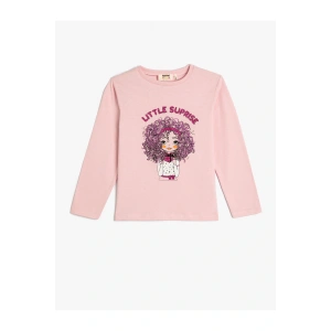 Tişört Uzun Kollu Bisiklet Yaka Baskılı Pamuklu