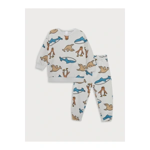 Bisiklet Yaka Uzun Kollu Baskılı Erkek Bebek Sweatshirt ve Eşofman Alt 2li Takım