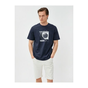 Slogan Baskılı Tişört Bisiklet Yaka Kısa Kollu Pamuklu