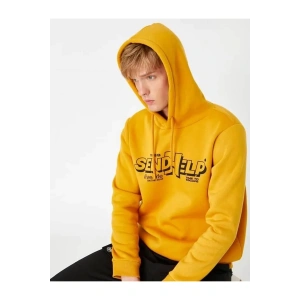 Baskılı Kapşonlu Sweatshirt Şardonlu