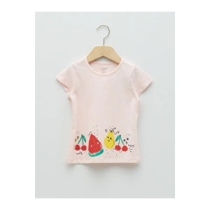 Bisiklet Yaka Kısa Kollu Baskılı Kız Bebek Tişört