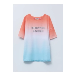 Bisiklet Yaka Baskılı Kısa Kollu Kız Çocuk Tişört