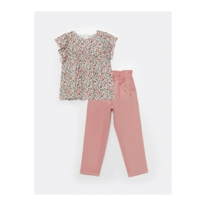 Bisiklet Yaka Desenli Kısa Kollu Kız Çocuk Bluz Ve Pantolon