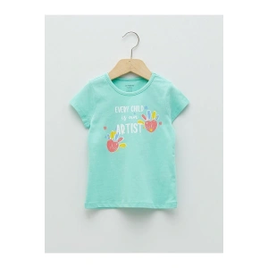 LCW baby Bisiklet Yaka Kısa Kollu Baskılı Kız Bebek Tişört