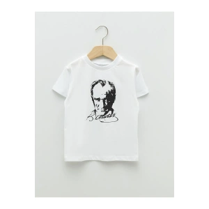 Bisiklet Yaka Kısa Kollu Atatürk Baskılı Pamuklu Erkek Bebek Tişört (S2)