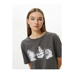 Baskılı Tişört Kısa Kollu Bisiklet Yaka Pamuklu