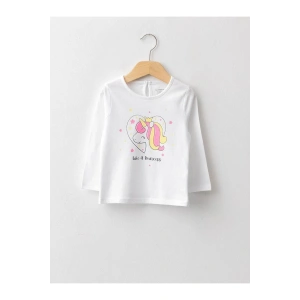 LCW baby Bisiklet Yaka Uzun Kol Baskılı Pamuklu Kız Bebek Tişört