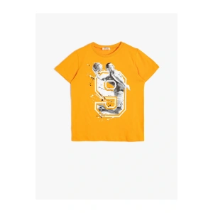 Baskılı Pamuklu Kısa Kollu Bisiklet Yaka Tişört