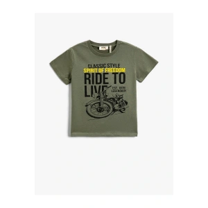 Motosiklet Baskılı Bisiklet Yaka Tişört Pamuklu